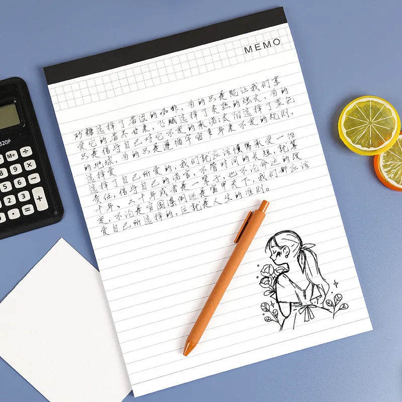 A4 tearable notebook with grid-lined pages and wireless adhesive binding for clean page removal