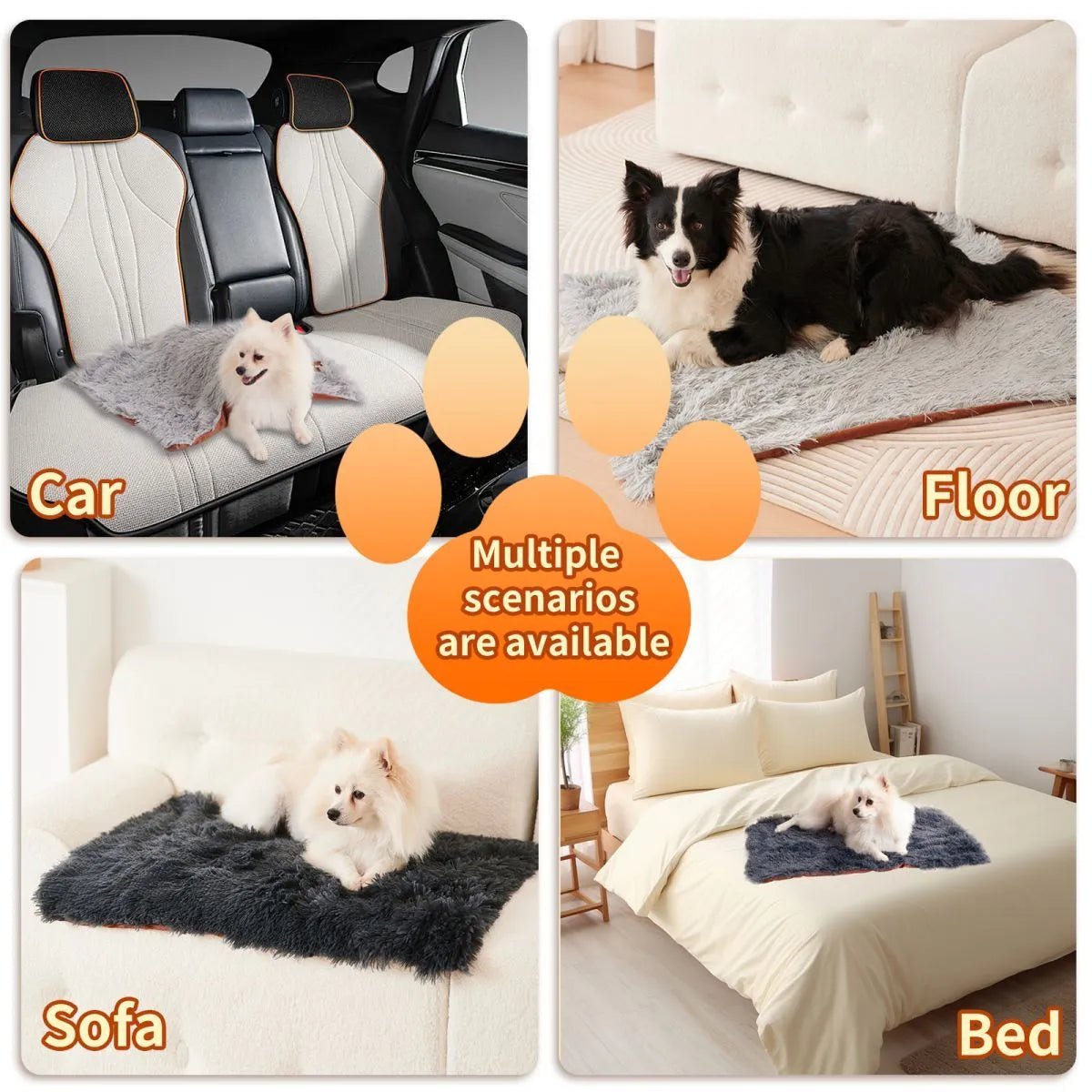 Light grey velvet pet blanket draped over a sofa next to a sleeping dog