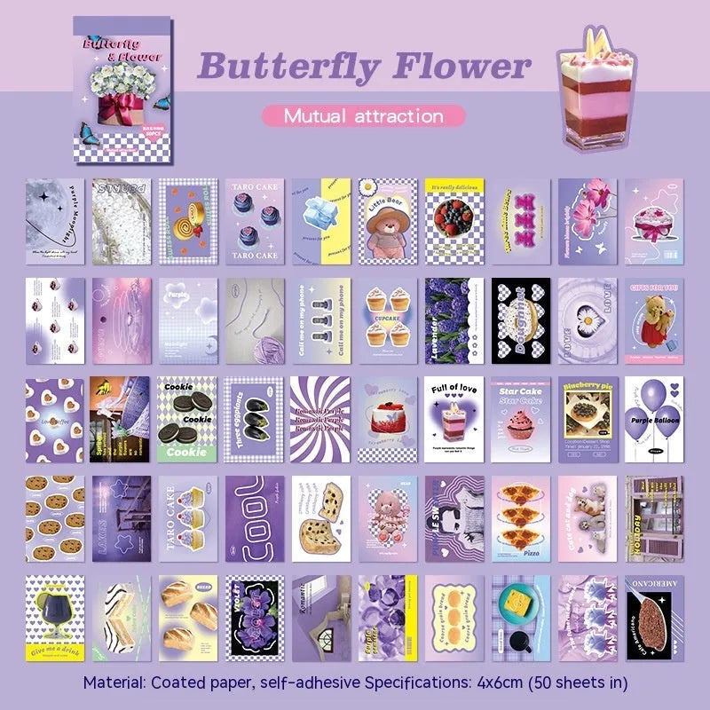 American retro journal sticker book with 50 sheets of 4x6cm cartoon designs on copper board paper