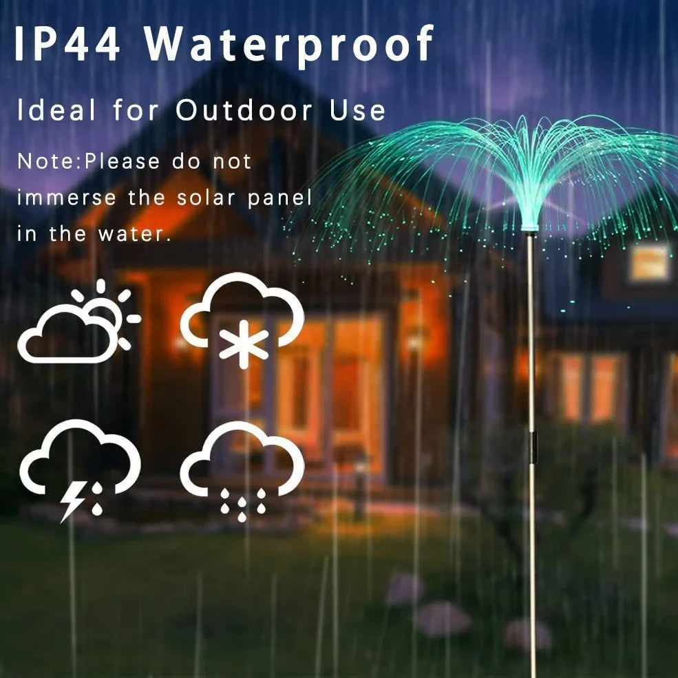 Solar fiber LED jellyfish ground light with optical fiber shell and remote control for garden decoration