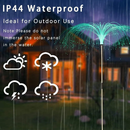 Solar fiber LED jellyfish ground light with optical fiber shell and remote control for garden decoration