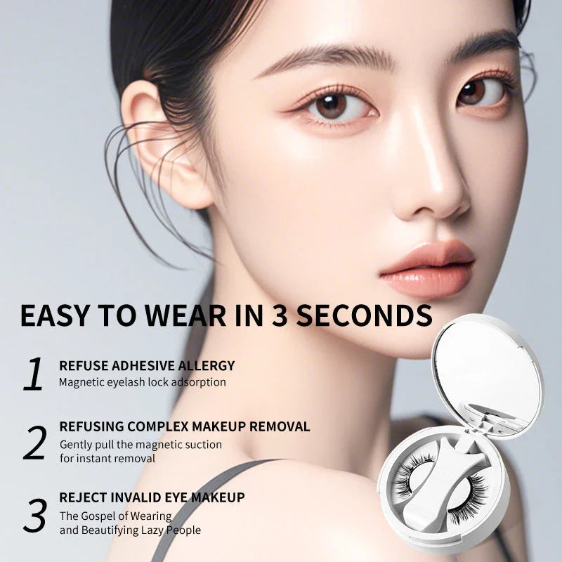 Magnetic false eyelashes with integrated storage case, providing a glue-free, natural-looking makeup accessory