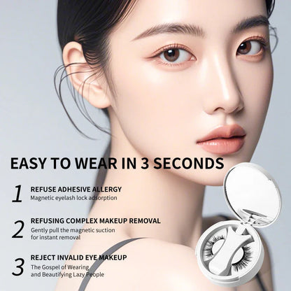 Magnetic false eyelashes with integrated storage case, providing a glue-free, natural-looking makeup accessory