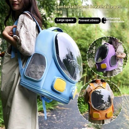 Outdoor portable cat backpack in nylon, medium hard, large capacity for cats up to 9kg, solid colour