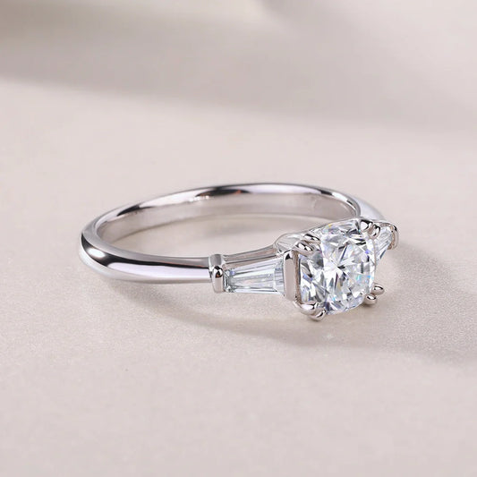 DESTINY wedding ring set with 6x6mm pillow-cut moissanite in platinum-plated S925 silver