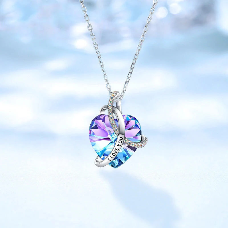 Fashion Love Crystal Heart Necklace with pink amethyst artificial crystal pendant