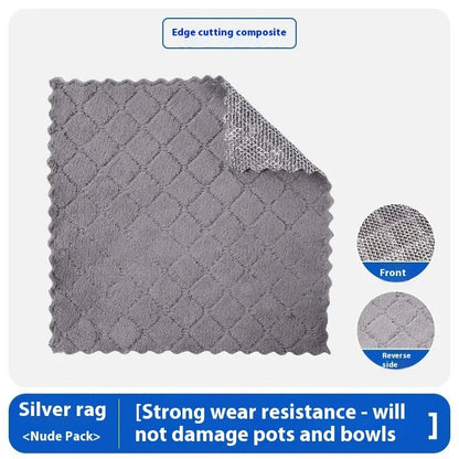 Silver silk rag with steel wire core for cleaning pots and bowls, double-sided design, 20x20cm or 25x25cm size