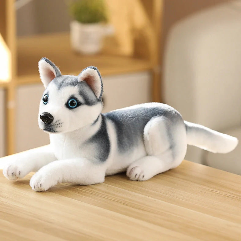 Simulation Husky plush toy in sitting posture measuring 25cm height