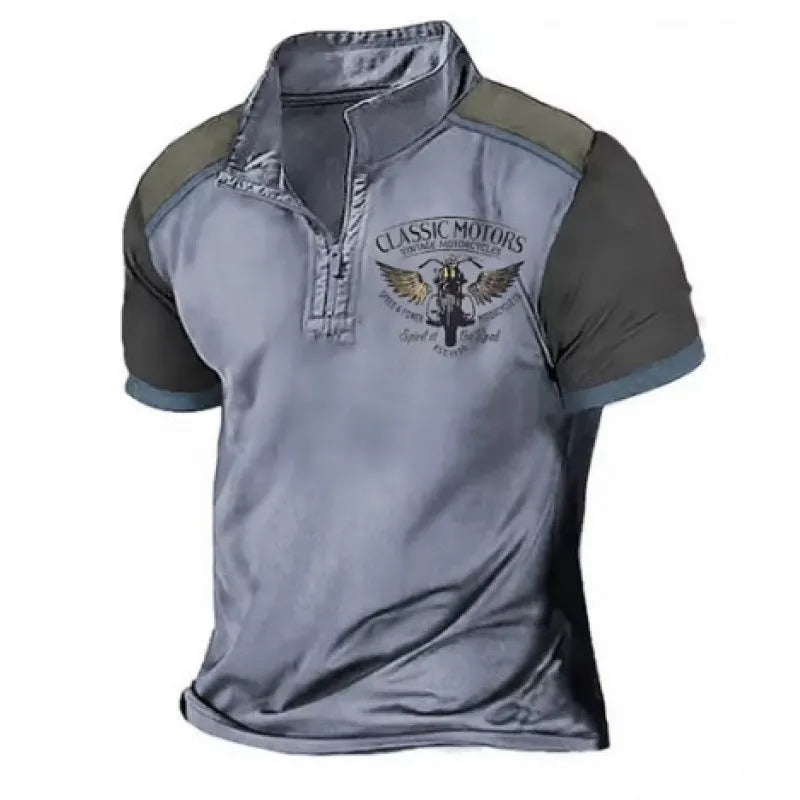 Loose fit grey golf polo shirt with 3D digital print on polyester fabric
