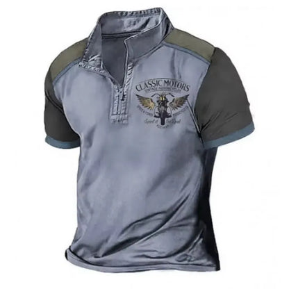 Loose fit grey golf polo shirt with 3D digital print on polyester fabric