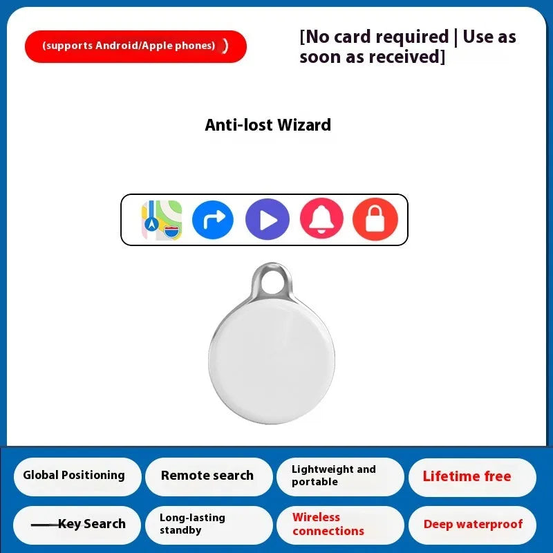 Pet locator GPS anti-loss alarm device for cats and dogs featuring global positioning, sound search functionality, 360-day battery life and collar included in multiple style variants including Apple/Android universal versions and children's model