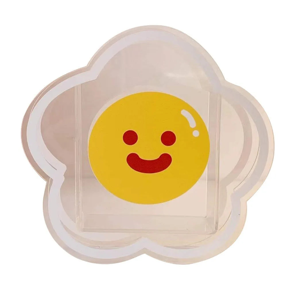 Square transparent acrylic storage box with printed character theme containing coloured pens