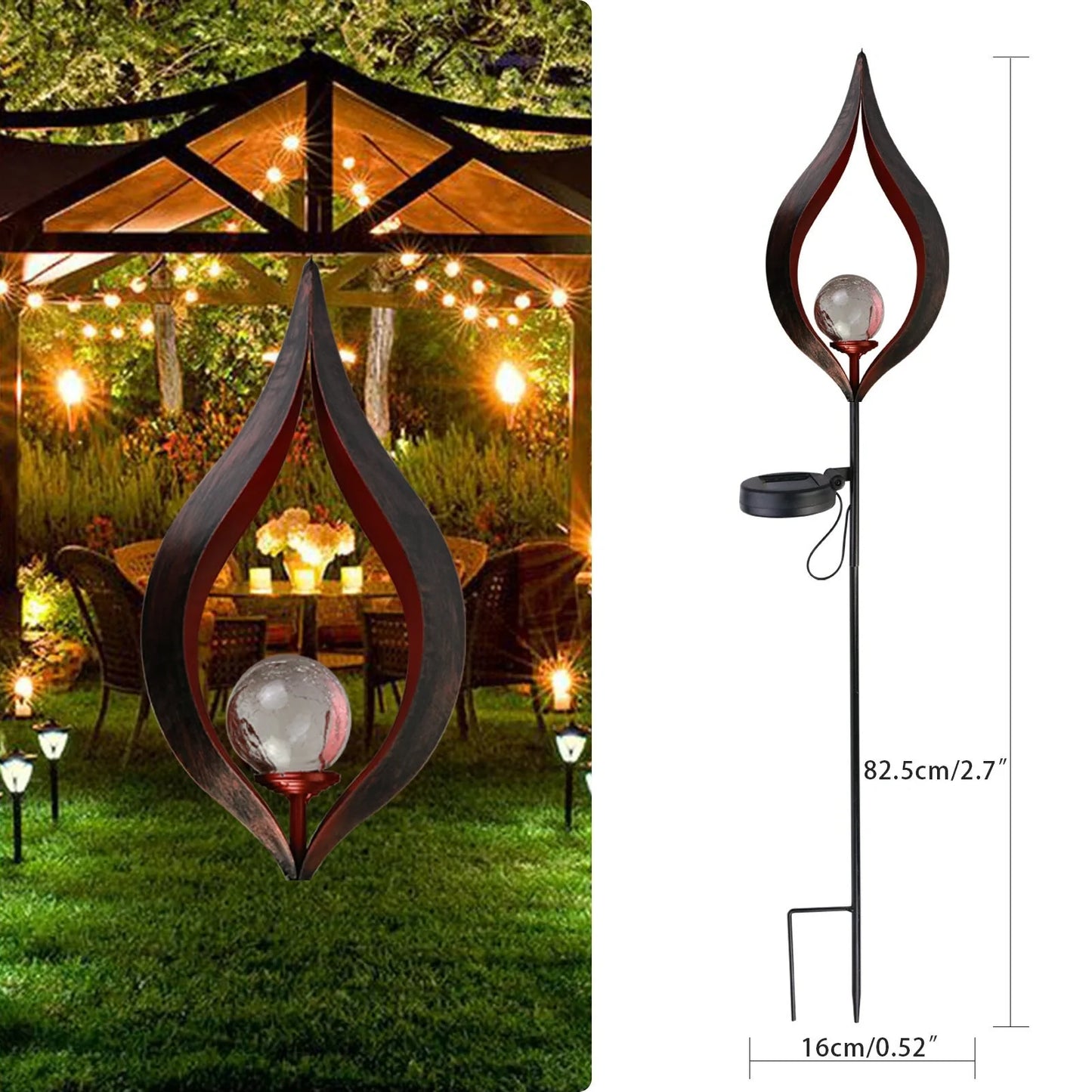 LED Solar Flame Metal Decorative Light in various styles for outdoor illumination