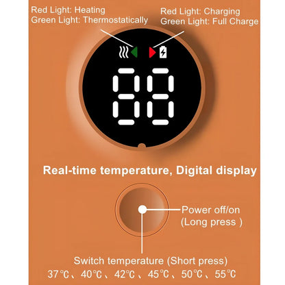 White digital display portable milk warmer with USB charger showing compact 85mm length design