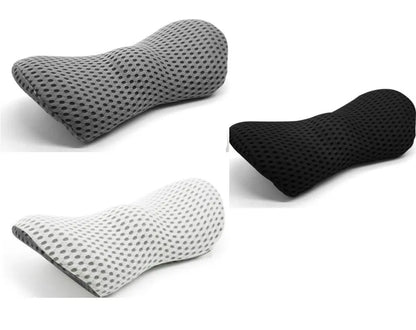 Ergonomic lumbar support pillow with grey 4D mesh fabric cover and memory foam core
