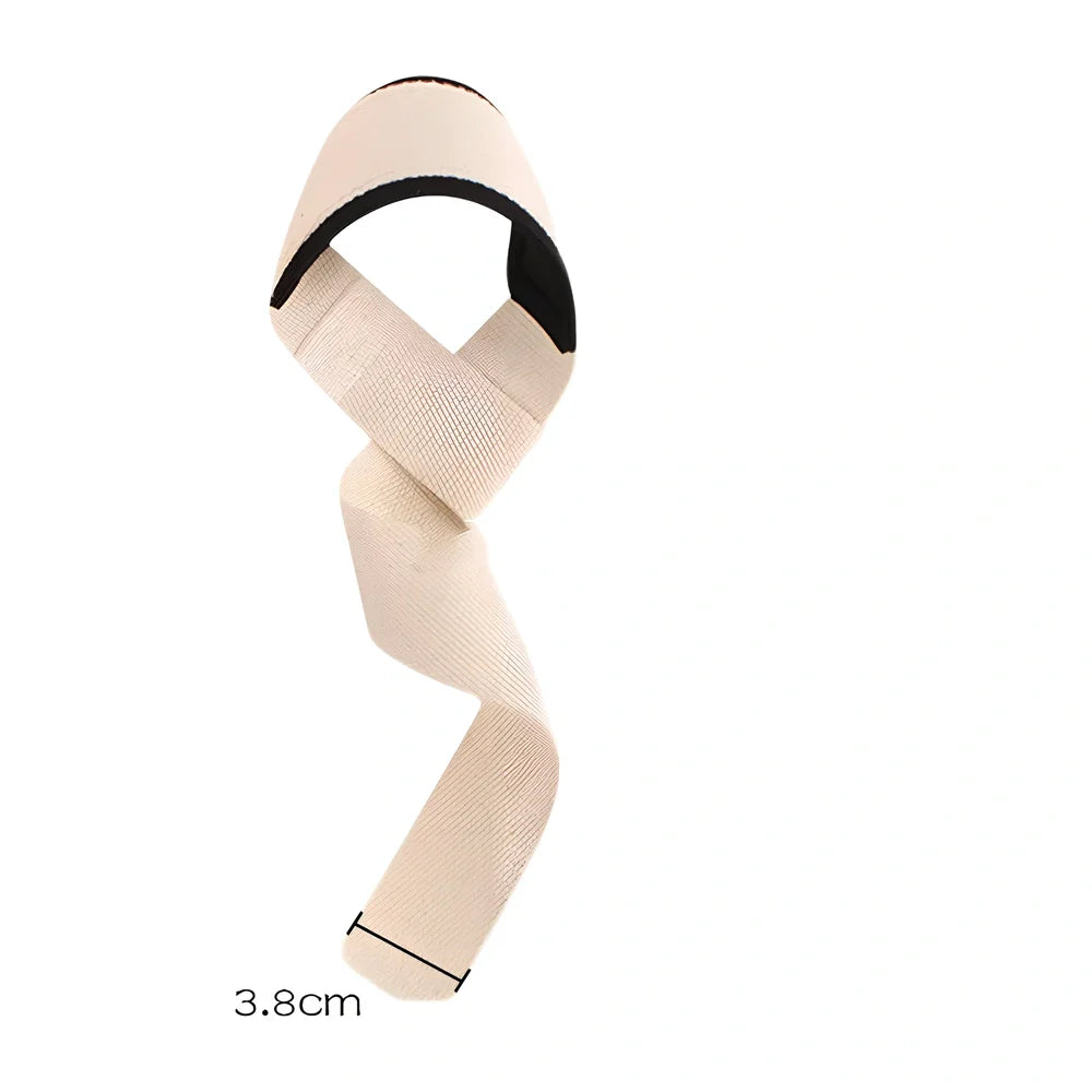 Pair of grey weightlifting straps with 5cm width wrapped around barbell