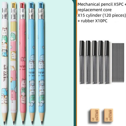 Set of colourful cartoon-designed children's mechanical pencils with 2B lead cylinders and erasers