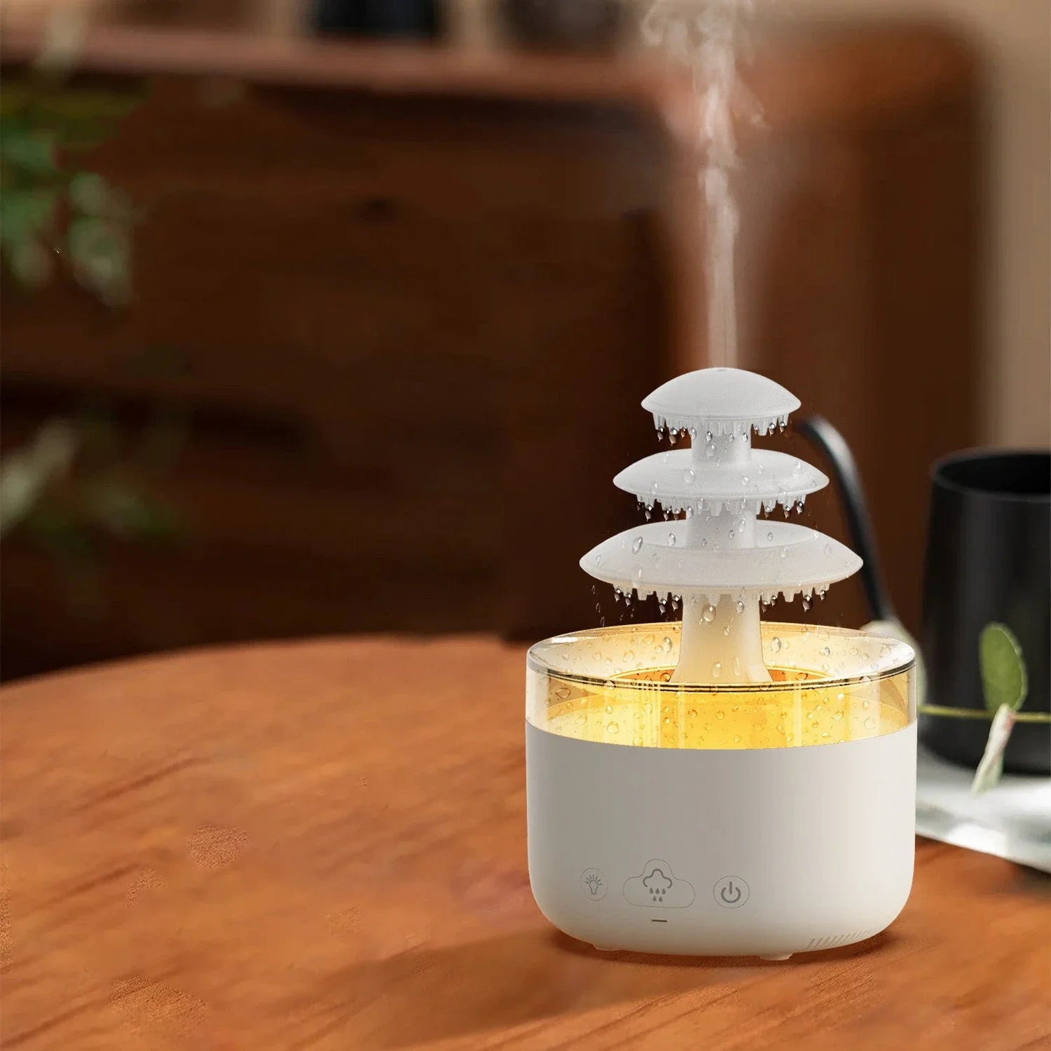 Soothing Raincloud Humidifier with ultrasonic mist, essential oil diffuser, and color-changing lights for relaxation and wellness
