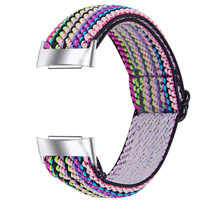 Printed elastic watch strap for Fitbit Charge 6 with adjustable sizing and multiple colour options