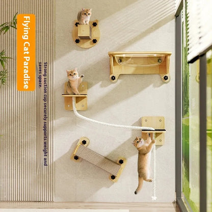 Sisal-covered cat climbing frame with space capsule design and suspended attachment options