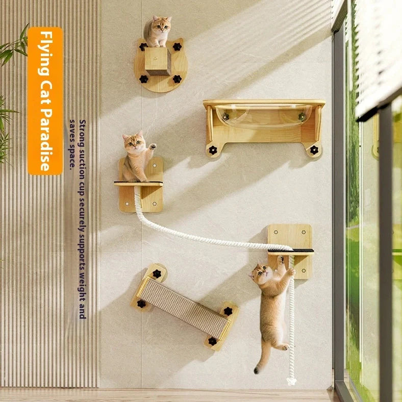 Suspended cat scratching chamfer with space capsule and sisal scratching surfaces