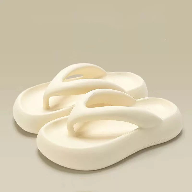 Solid color thick-soled flip-flops with bow detail for summer wear