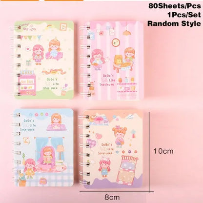 Coil-bound pocket notebook with cloth cover measuring 105x80mm with themed design