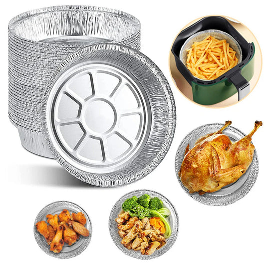 Premium non-stick aluminum foil liners in various sizes for air fryers, ovens, and other cookware