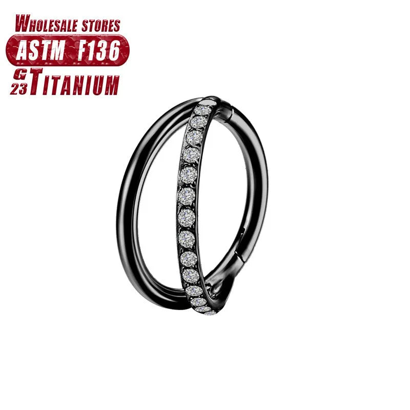 Titanium alloy fork nose ring with diamond treatment in silver finish, showing 1.2mm diameter and fork design