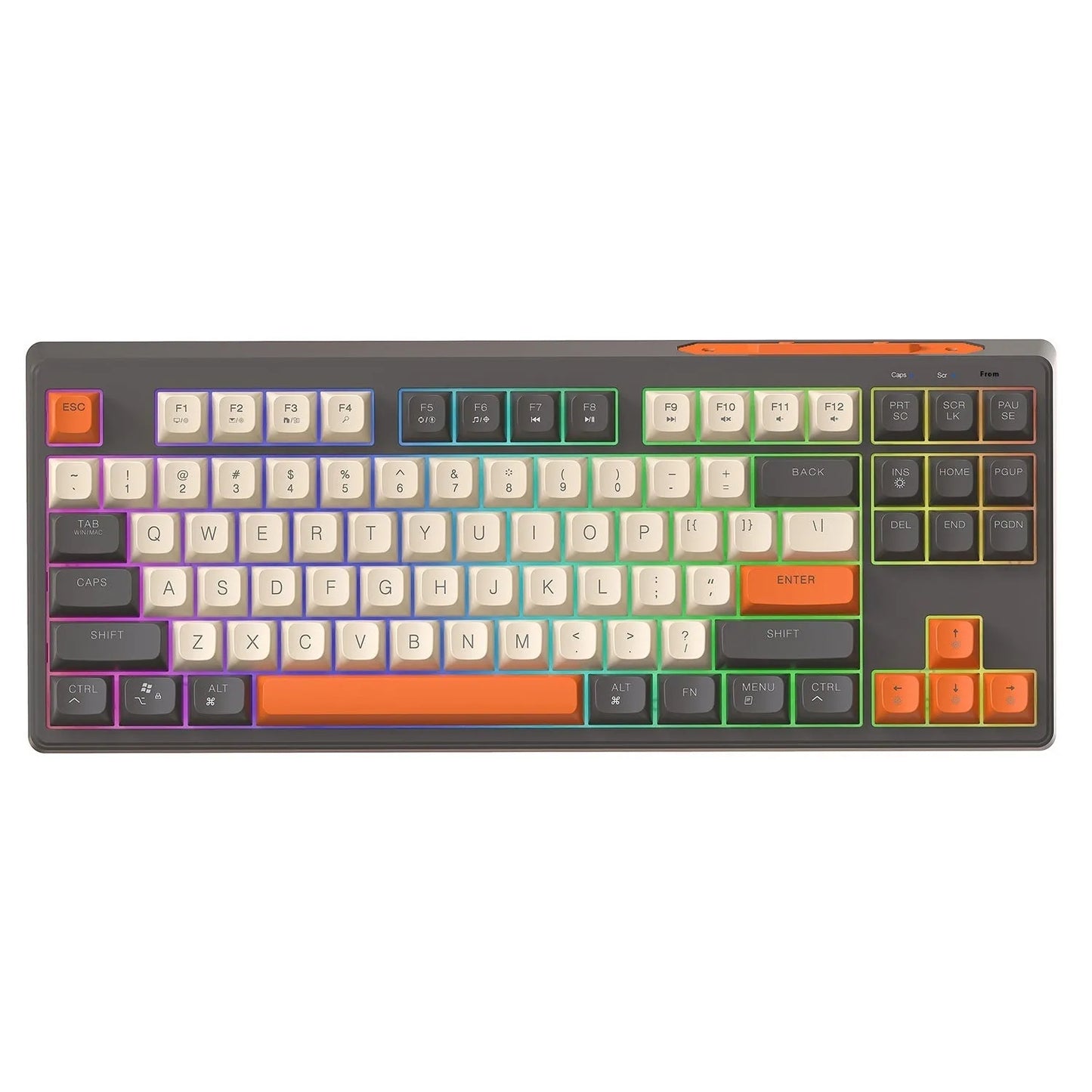Wolf M87 wireless Bluetooth dual-mode mechanical feeling keyboard in blueberry colour on a desk