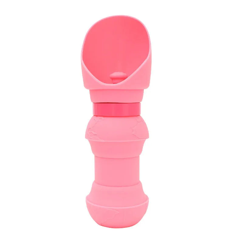 Silicone folding pet cup shown expanded as drinking bowl and collapsed to 4cm height