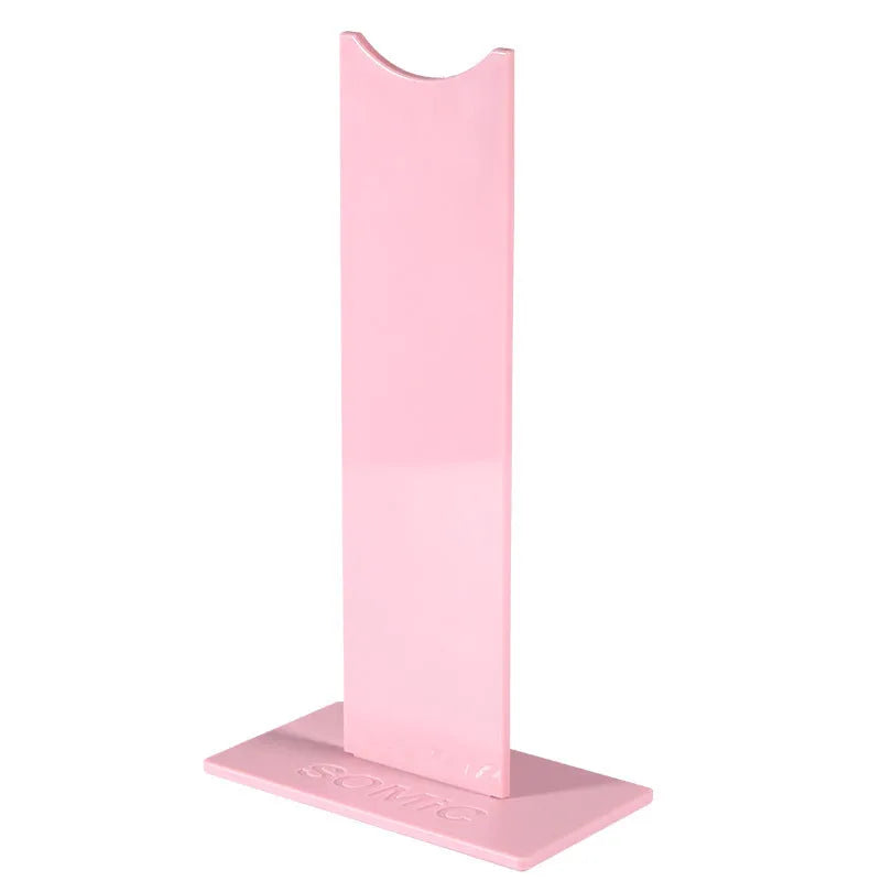 Headphone stand with detachable head-mounted bracket for gaming headsets in pink or black, measuring 14x7.5x25.5cm, featuring a non-slip silicone base for secure desk placement and easy plug-and-play storage for Bluetooth headphones.
