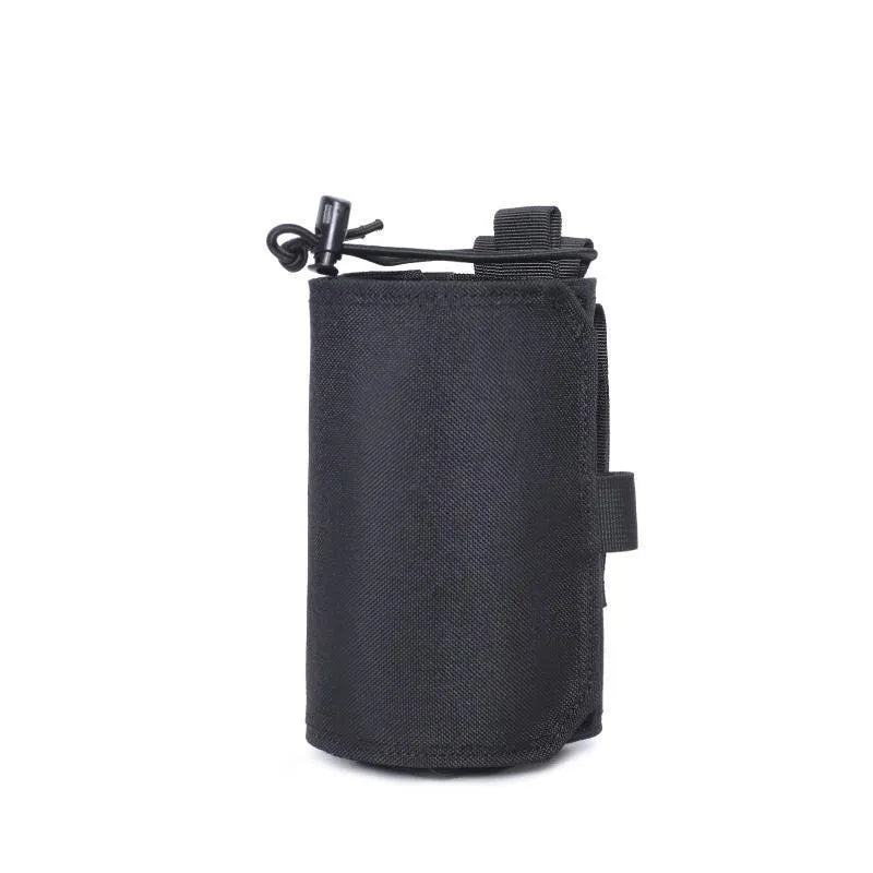 Adjustable heat-holding bottle cover in black Oxford cloth with PU lining for outdoor drink insulation