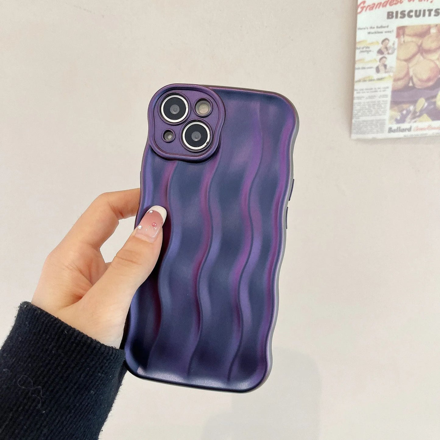 Silicone iPhone 17 phone case with water ripple texture in wavy green colour