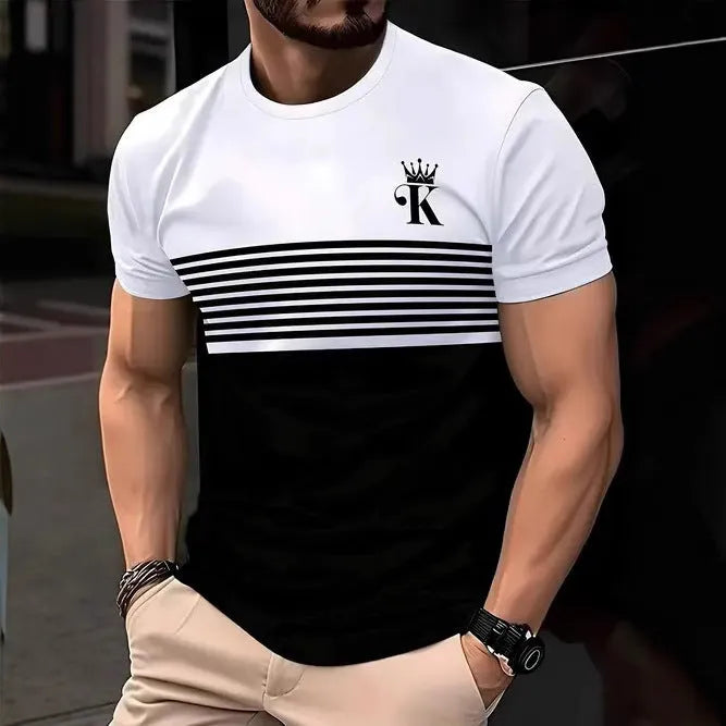 Men's casual short sleeve T-shirt in polyester fabric, loose fit style for summer wear