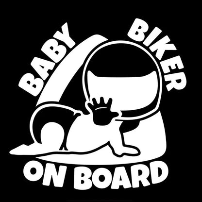 Reflective black BABY ON BOARD car sticker measuring 14.5 by 15 centimetres.