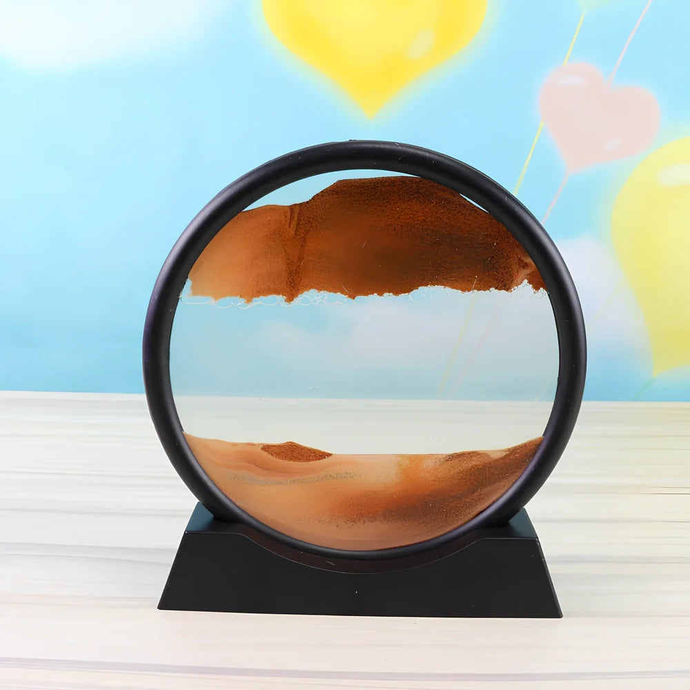 7-inch 3D quicksand painting ornament in blue with 18cm dynamic sand flow inside polished glass frame, 19cm tall