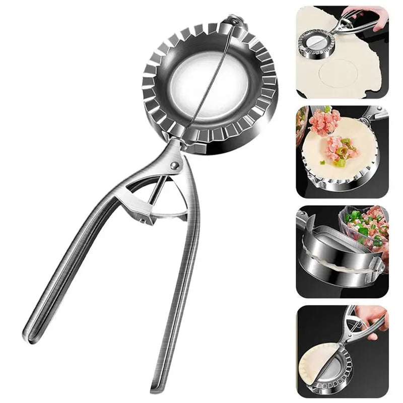 Silver stainless steel manual dumpling mould for making compact sealed dumplings