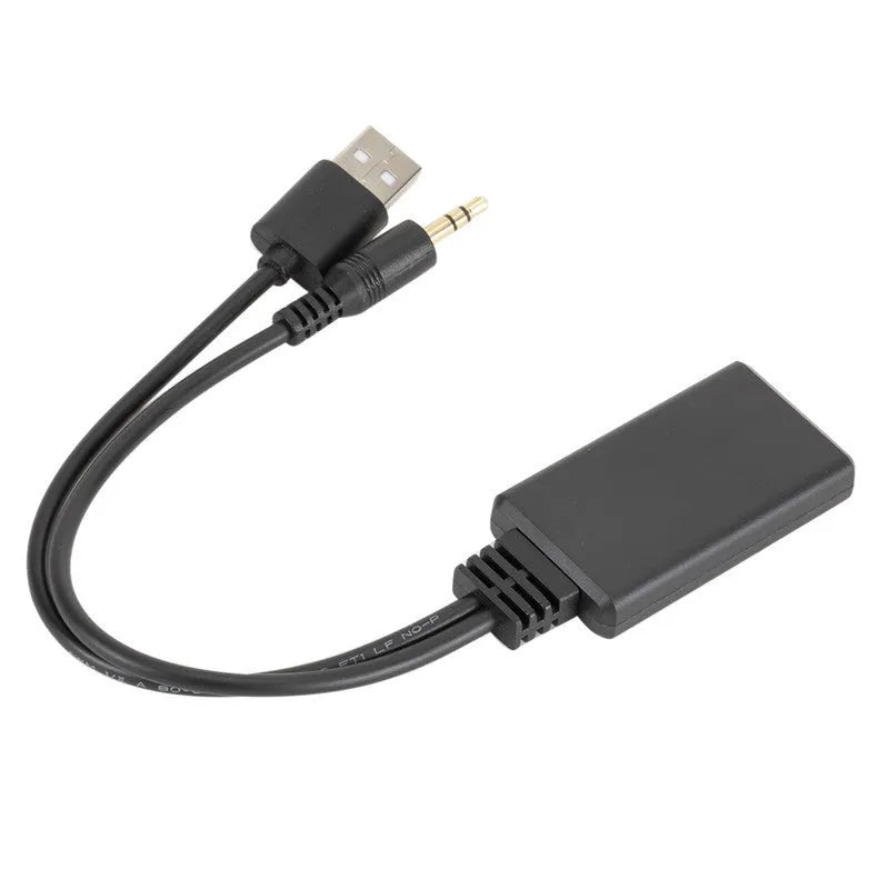 Black car AUX Bluetooth audio receiver with USB and 3.5mm output ports