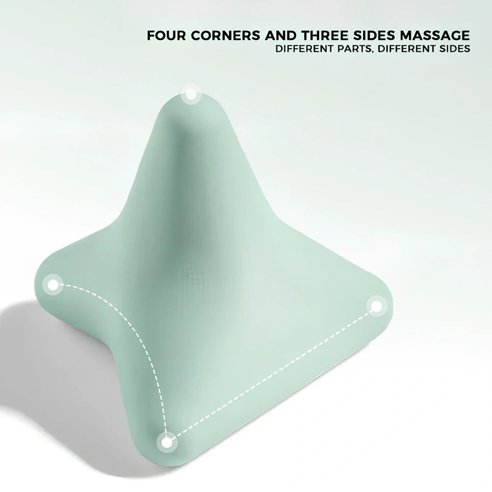 Grey silicone triangular massage cone with four corners for back, neck, scapula and psoas muscle release