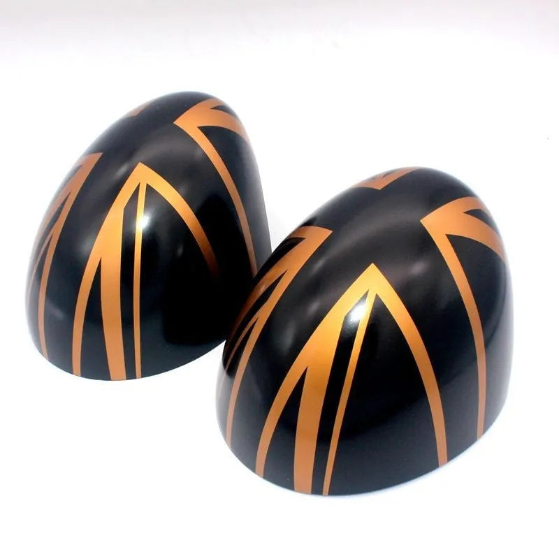 Pair of ABS rearview mirror shells for BMW MINI in black and white plaid and grey beige flag patterns