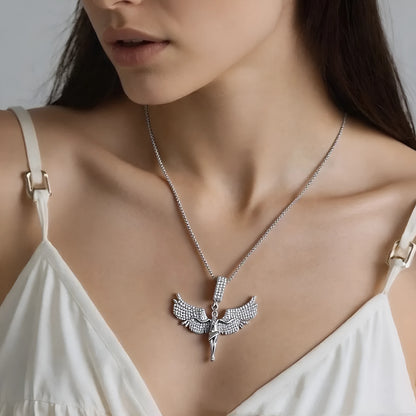 Silver diamond stud necklace with alloy pendant and electroplated finish for men and women