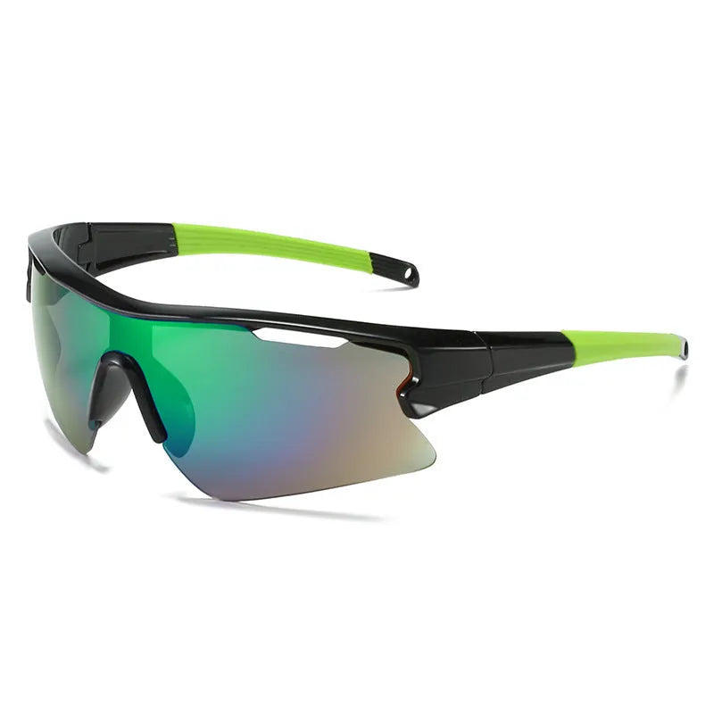 Windproof sports sunglasses with adjustable pads in black frame and grey lens for outdoor cycling