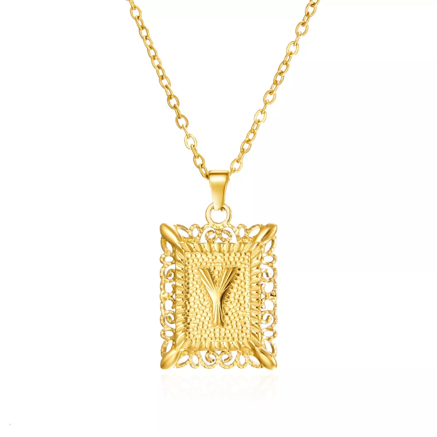 Personalized initial letter necklace in gold or steel, featuring any letter from A to Z