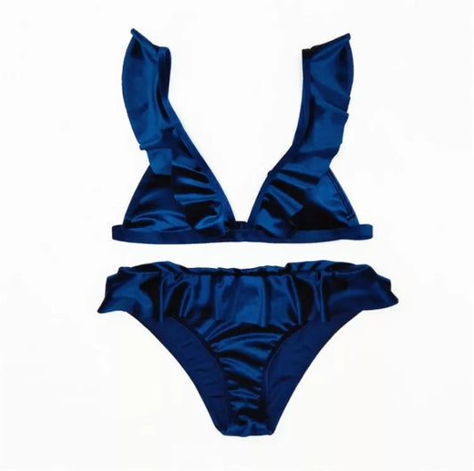 Women's Ice Velvet Ruffle Bikini Set in vibrant colors with comfortable chest pad