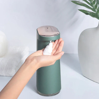 Automatic foam soap dispenser with infrared sensor for contactless, hygienic hand washing in bathroom and kitchen