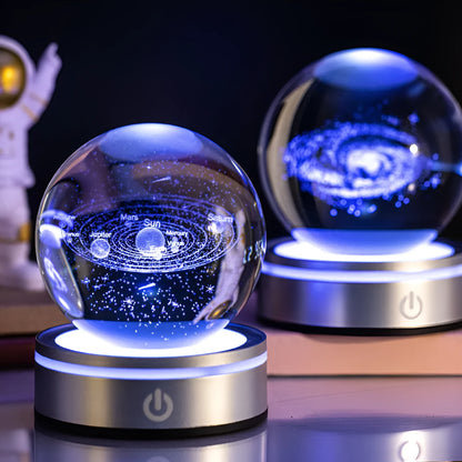 3D inner carving luminous crystal ball night lamp with 8cm white crystal and round touch USB base