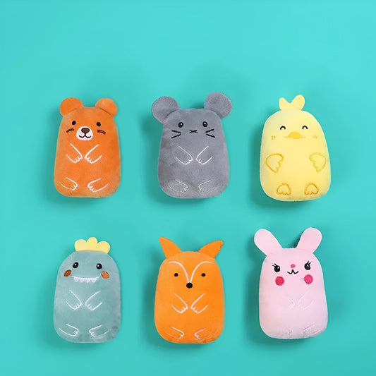 Interactive catnip plush toy with squeaker for chewing and play