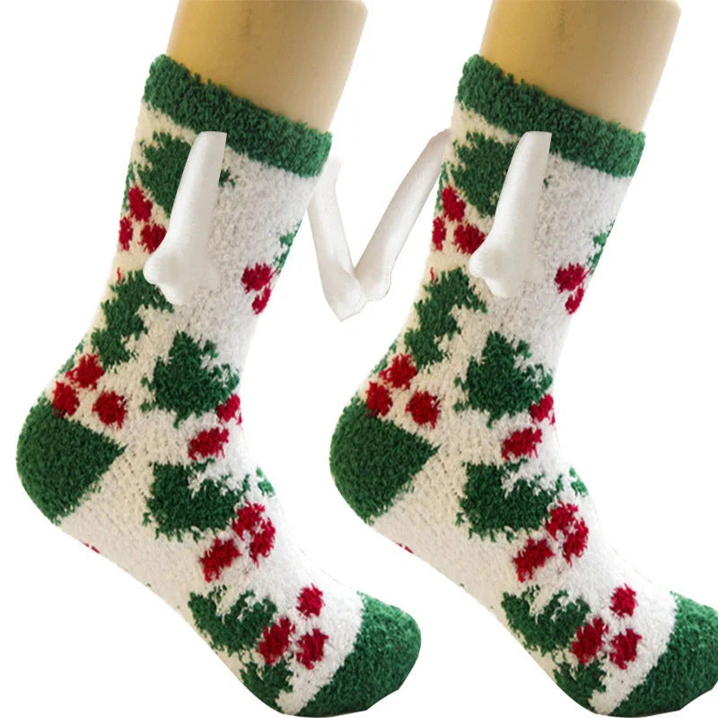 Christmas couple socks with magnetic connection feature and 3D animal patterns