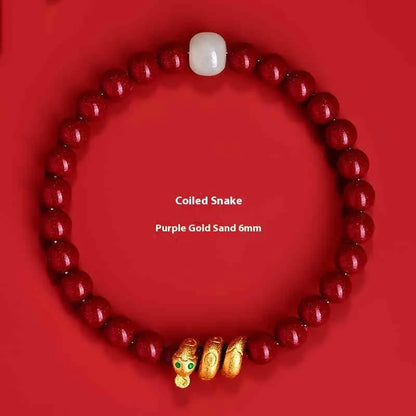 Traditional Chinese cinnabar snake year zodiac bracelet with handcrafted beads